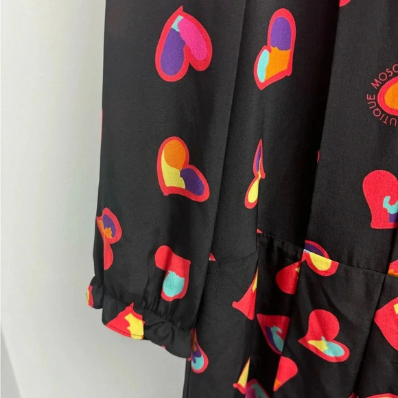 MOSCHINO Boutique Heart print multicolor ruffle cuffs pleated midi dress size 12 - Picture 3 of 9